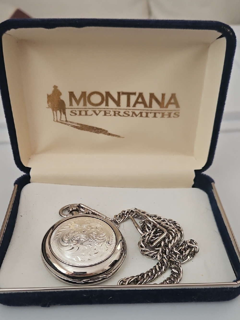Montana Silversmiths Flower Engraved Silver-Tone Pocket Watch with Chain